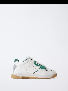 Kids White and Green Low-Top Sneakers